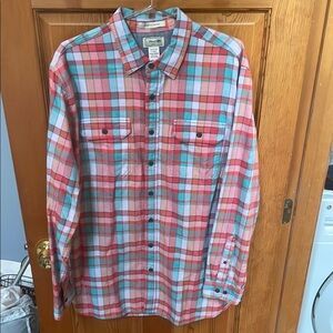 L.L. Bean Men's Red and Blue Plaid Button-Down Shirt